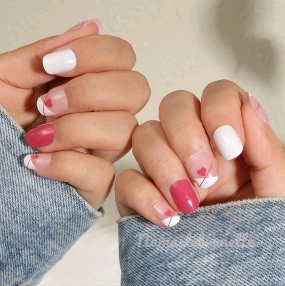 2/$16 Pink Hearts French Manicure Press On Nails - Picture 3 of 16